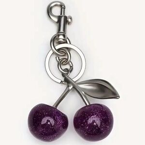 Purple Cherry Bag Charm/Key Chain Silver Tone